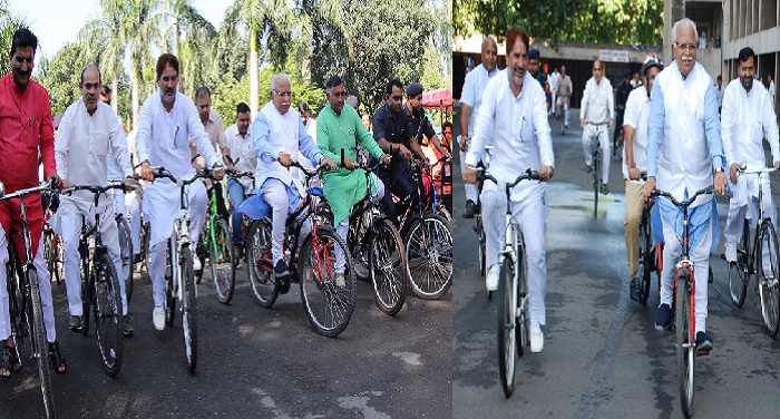 Manohar lal हरियाणा : मुख्यमंत्री, मंत्री व भाजपा विधायक साइकिल से विधानसभा पहुंचे