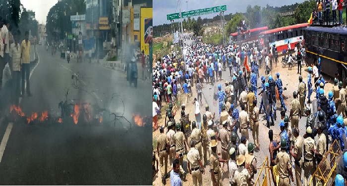 Cauvery row Massive protests in Karnataka पानी को लेकर सुलग उठे कर्नाटक-तमिलनाडु, धारा 144 लागू