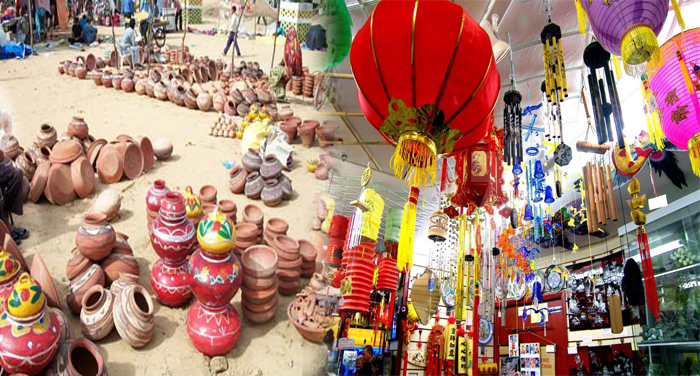 indian chaina saman दीवाली पर चीनी सामानों की जगह लोगों ने खरीदा 'मेड इन इंडिया सामान'
