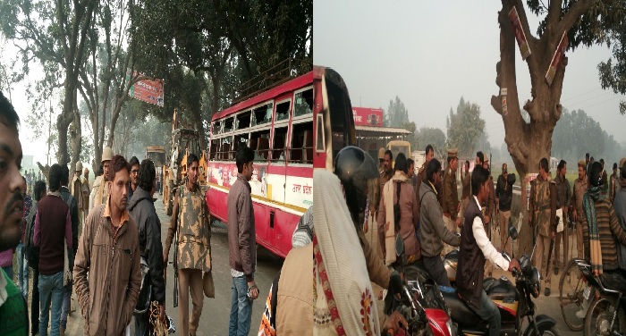 sultanpur accident 1 हादसे से गुस्साएं छात्रों और ग्रामीणों ने किया बस को आग के हवाले