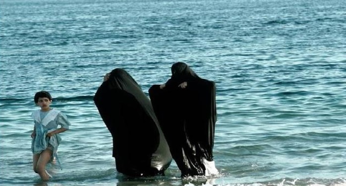 saudi arabia, luxury beach resort, women, bikini, inste, burkha