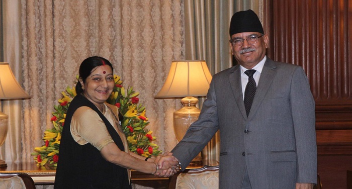 Dahal Swaraj नेपाल यात्रा पर सुषमा, नेपाल के पूर्व पीएम प्रचंड से की मुलाकात