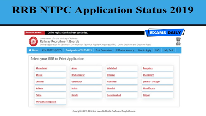 RRB NTPC APPLICATION STATUS